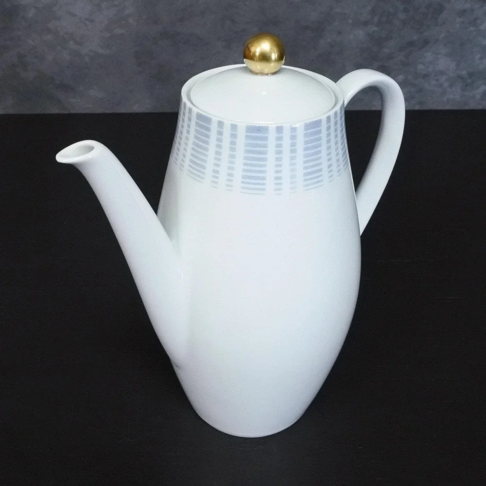 Vintage Seltmann Weiden Porcelain MCM White Blue Coffee Tea Pot Cup Saucer Set